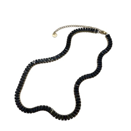 necklace steel gold black crystals1